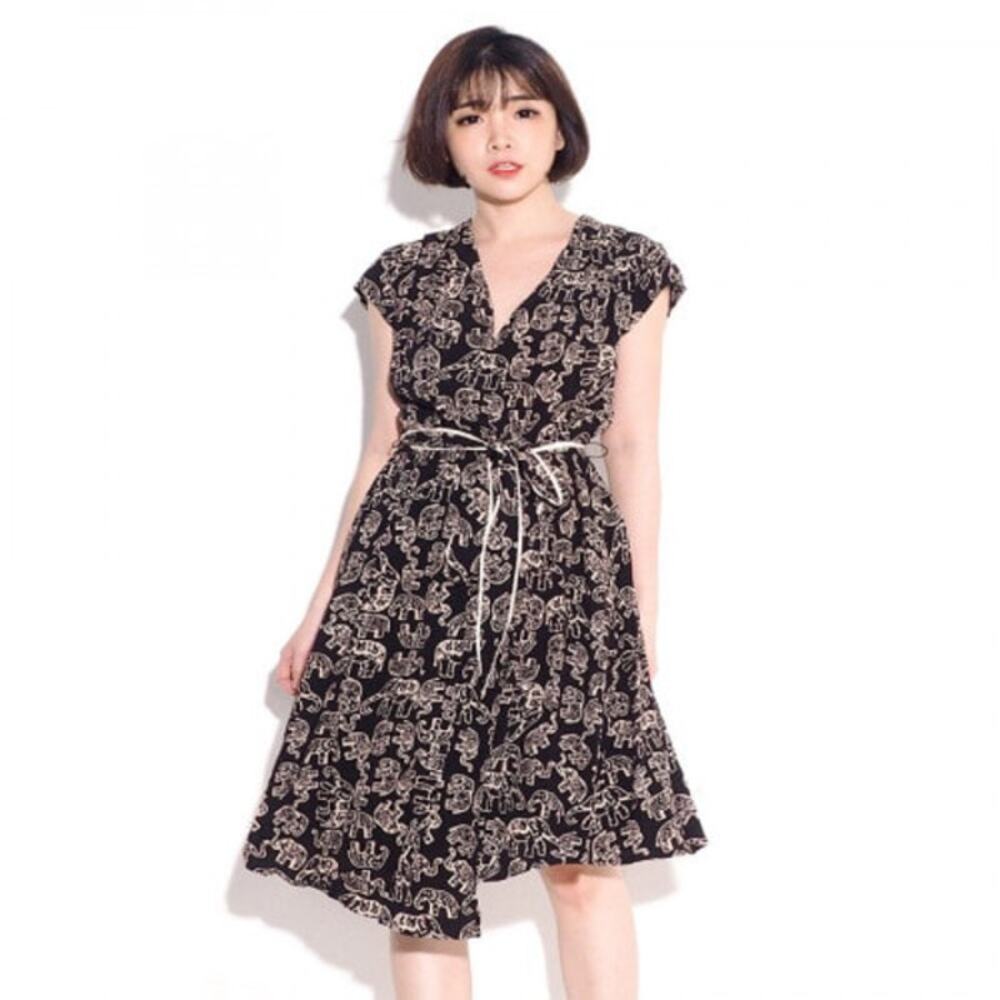 Anthropologie Maeve Noronha Elephant Print Wrap Dress Size XS - Picture 1 of 12